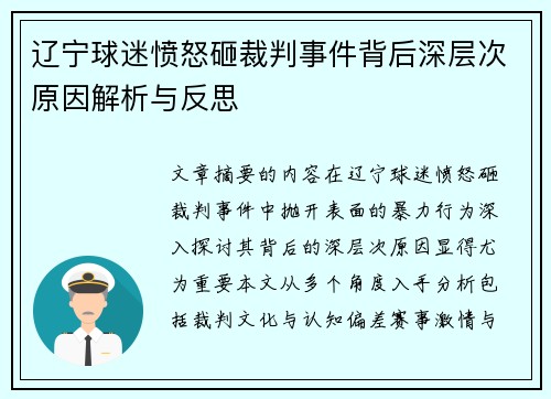 辽宁球迷愤怒砸裁判事件背后深层次原因解析与反思 辽宁球迷愤怒砸裁判事件背后深层次原因解析与反思